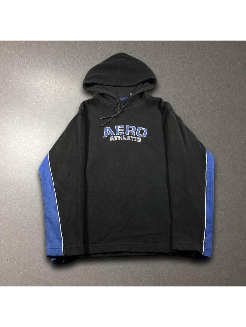 Vintage Y2K Aeropostale Athletic Black & Blue Two Tone Hoodie - Tagged Medium!
